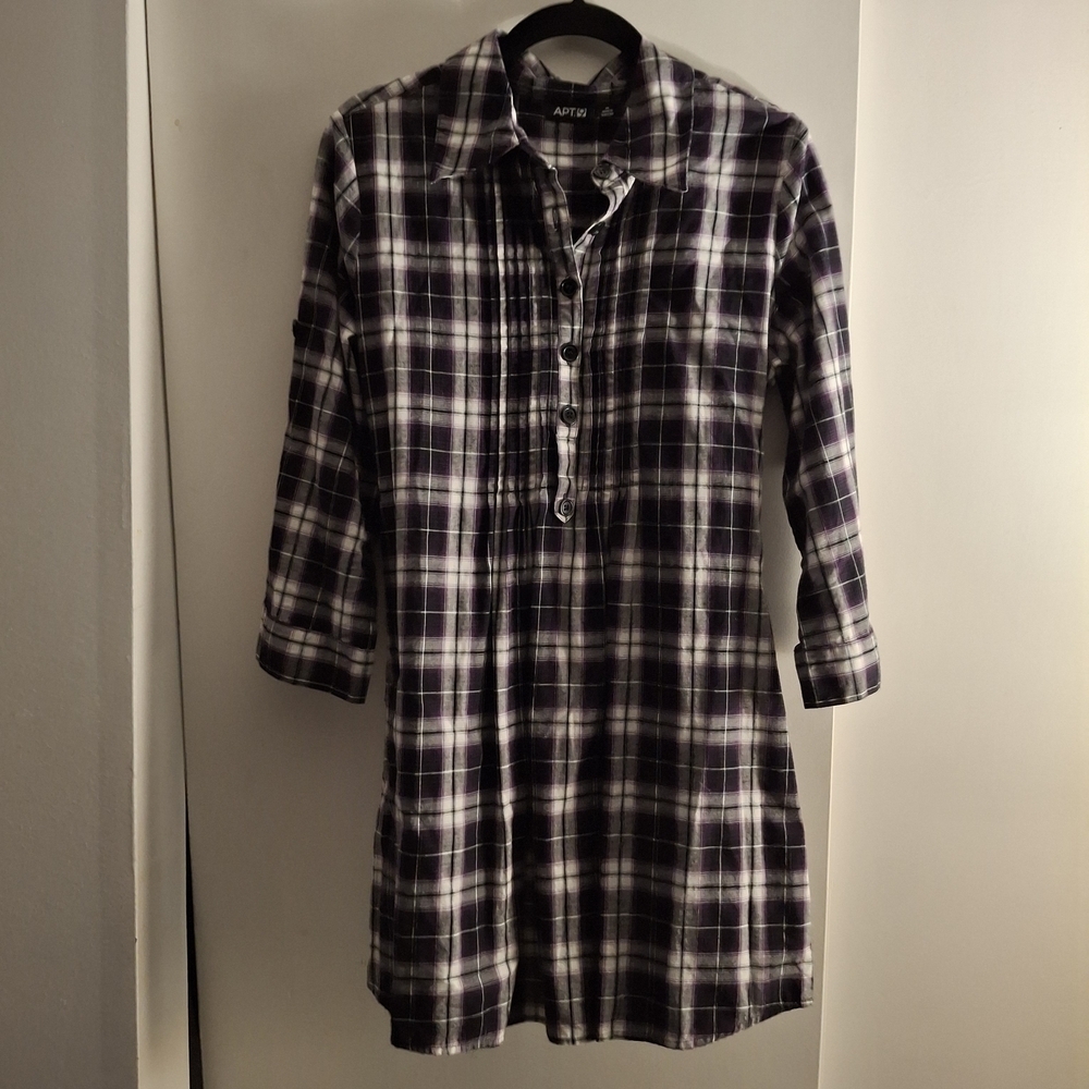 Apt. 9 Womn's Purple and White Plaid Button Down Mini Dress